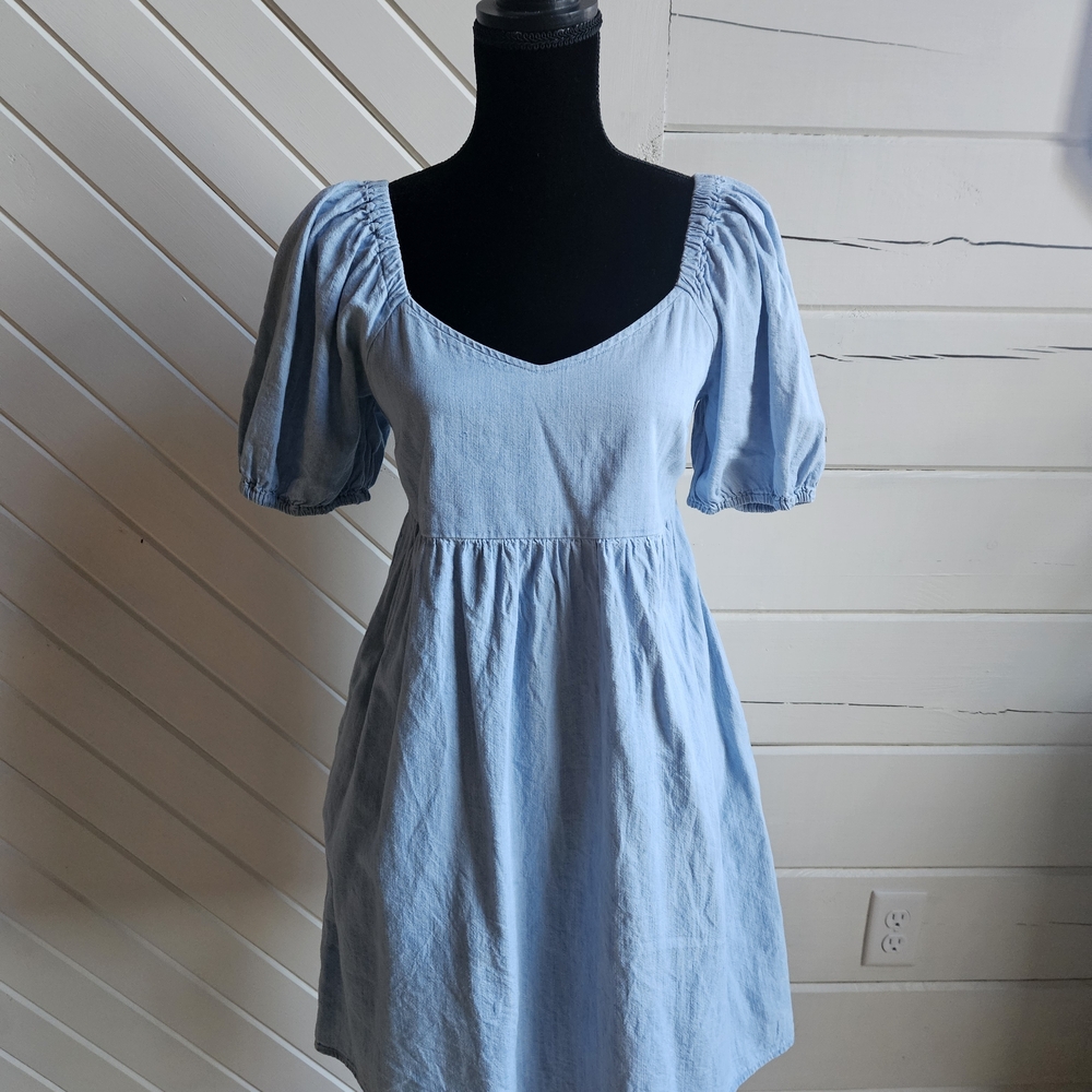 Old Navy Light Blue Puff Sleeve Mini Dress